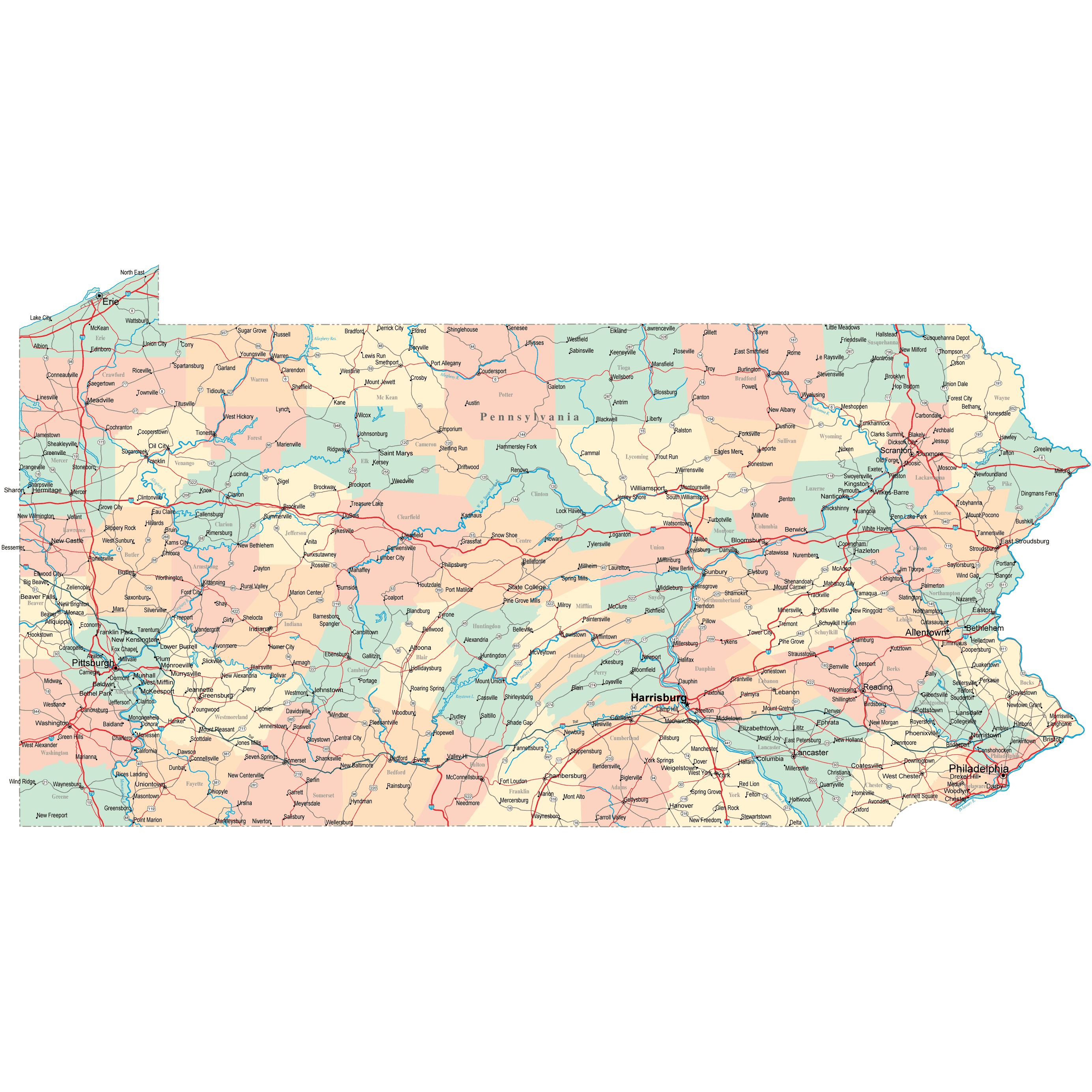 Pennsylvania Road Map Pa Road Map Pennsylvania Highway Map 7322